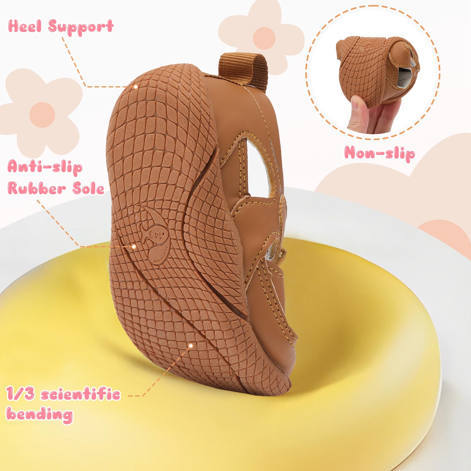 L-RUN Toddler Mary Jane Shoes Girls Casual Barefoot Sandals Breathable Princess Dress Flats Non-Slip Rubber Sole Infant First Walker Shoes for Outdoor Indoor - Image 4