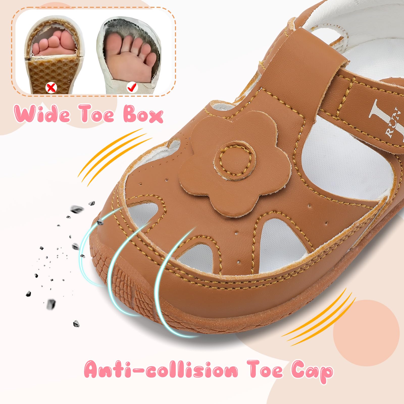 L-RUN Toddler Mary Jane Shoes Girls Casual Barefoot Sandals Breathable Princess Dress Flats Non-Slip Rubber Sole Infant First Walker Shoes for Outdoor Indoor - Image 5