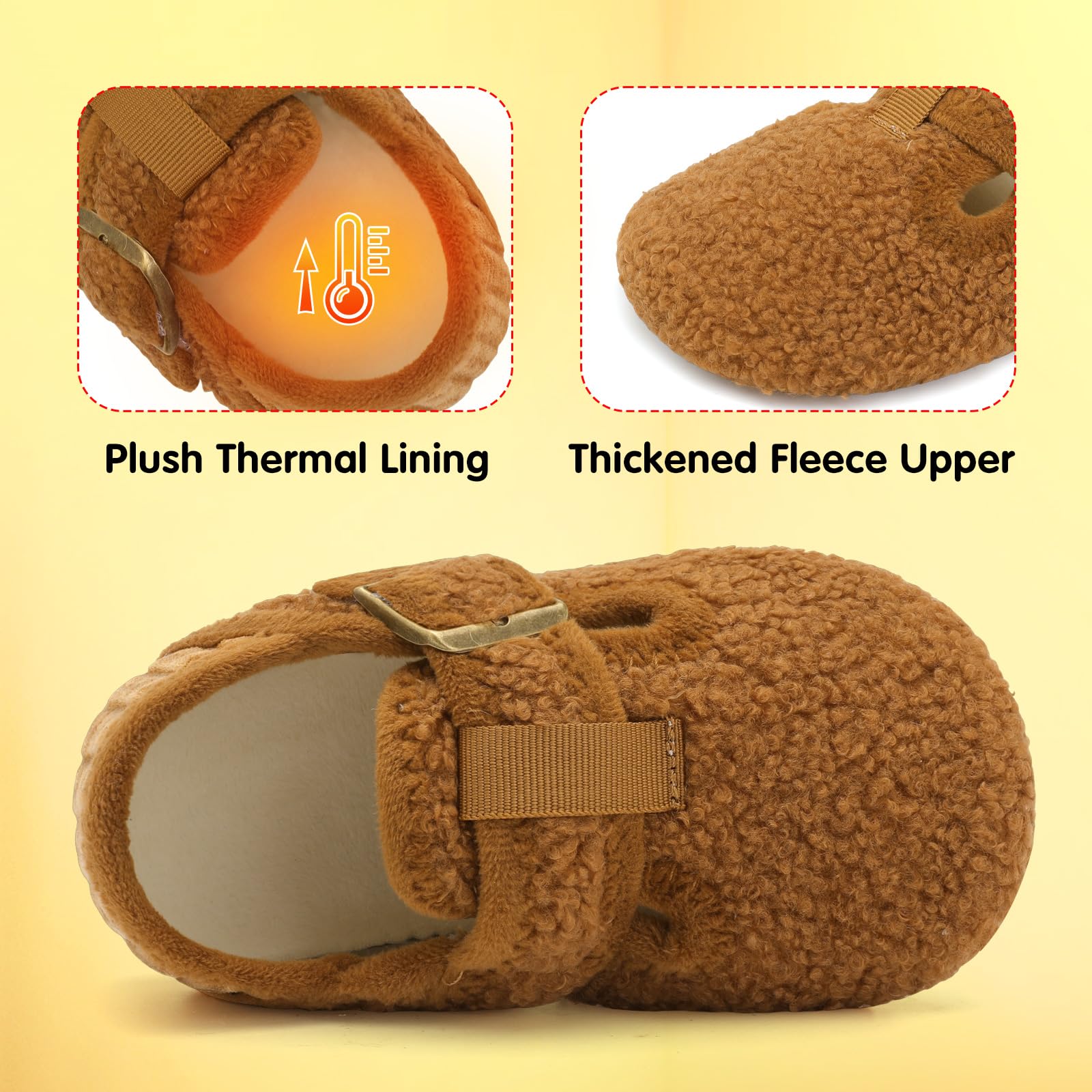 L-RUN Toddler Slippers Wide Cozy Boys Girls House Slippers Non-slip Kids Soft Plush Indoor House Shoes for Winter Warm - Image 3