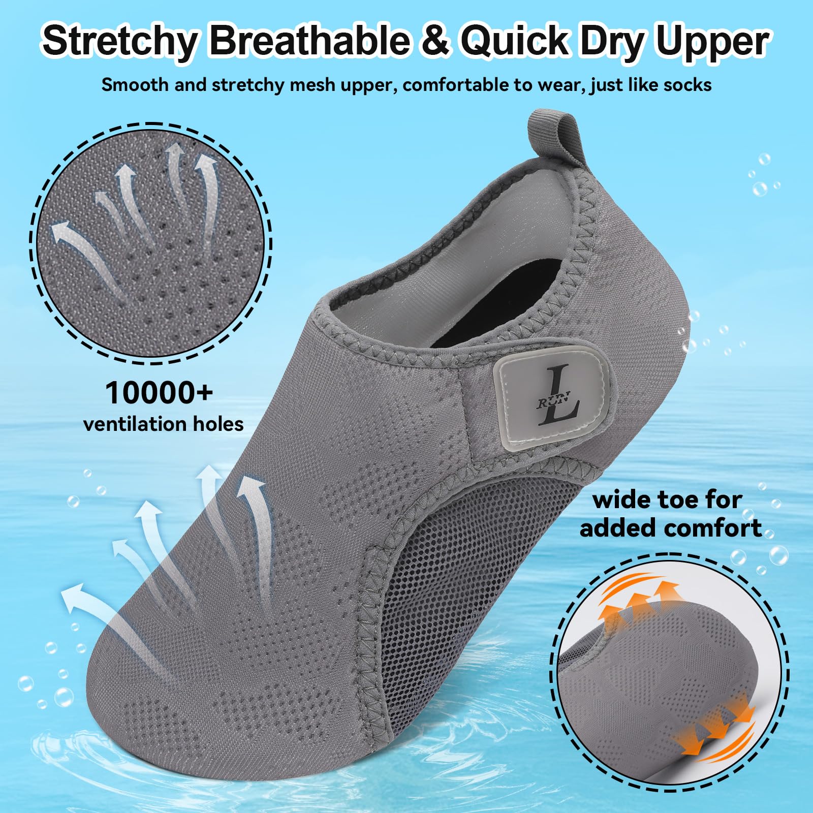 L-RUN Water Shoes Womens Mens Adult Quick-Dry Anti-Slip Mesh Aqua Socks for Beach Swimming Surfing Kayaking Yoga & Outdoor - Image 4